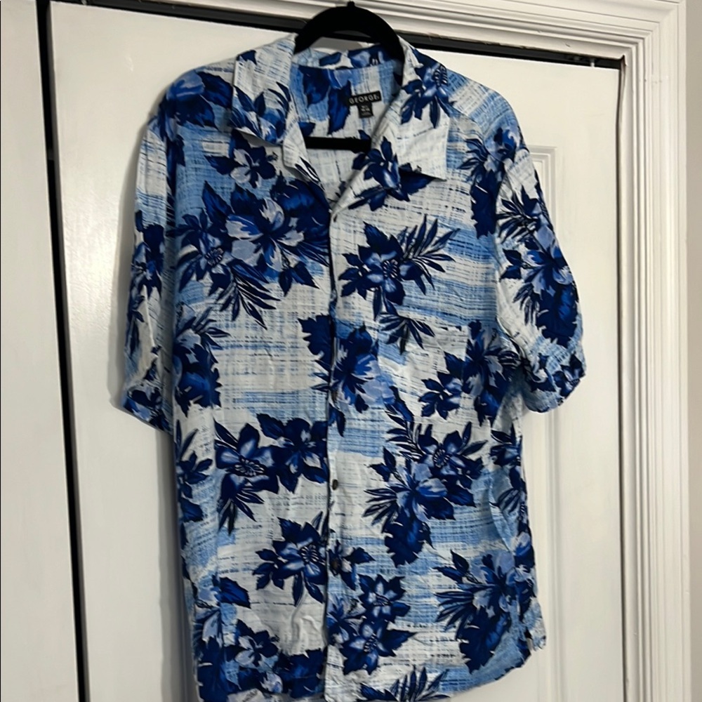George xl Blue Floral Casual Button Down Shirt
